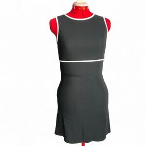 Y2K City Triangles Black Sleeveless Skater Dress With White Trim